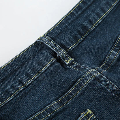 Embroidery Low Waist Flare Leg Washed Distressed Jeans