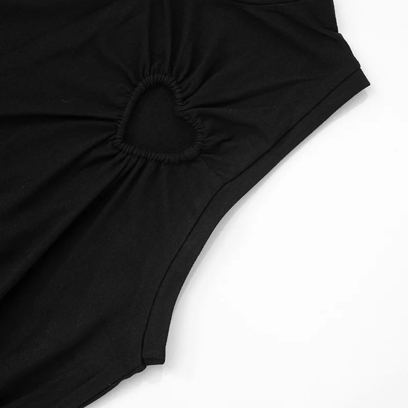 Hollow Out Love Heart Round Neck Sleeveless Top