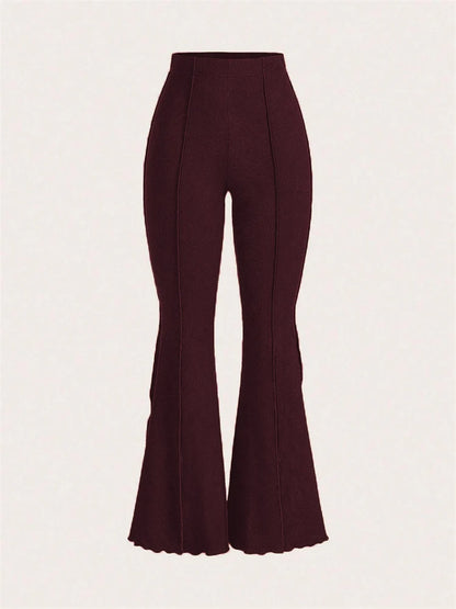 Lettuce Trim Casual Rib-knit Elastic Flared Pants