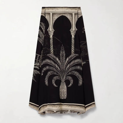 Vintage Print Satin Skirt Two Piece Set