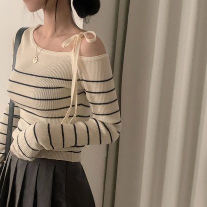 Off-Shoulder Sweater with Adjustable Lace-Up Strap