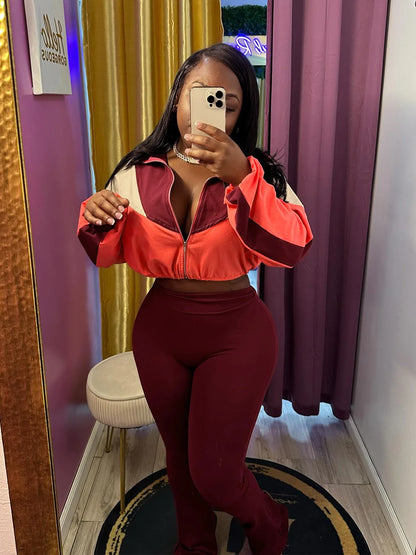 Long Sleeve Patchwork Sweatshirt + Pants Two 2 Piece Sets Outfits Tracksuit