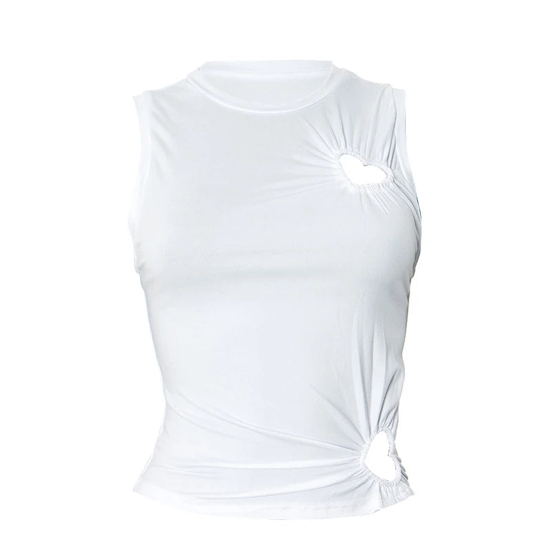 Hollow Out Love Heart Round Neck Sleeveless Top