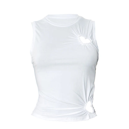 Hollow Out Love Heart Round Neck Sleeveless Top