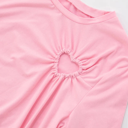 Carina Solid Color Love Hollow Out Long-Sleeve Top