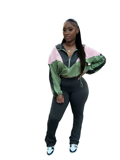 Long Sleeve Patchwork Sweatshirt + Pants Two 2 Piece Sets Outfits Tracksuit