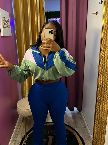 Long Sleeve Patchwork Sweatshirt + Pants Two 2 Piece Sets Outfits Tracksuit