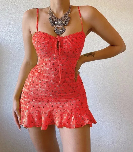 Floral Print Spaghetti Strap Mini Dress