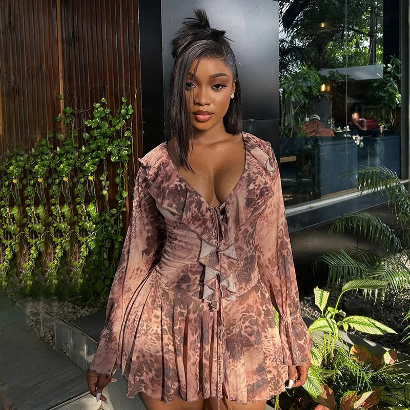 Rachel Collar Flared Long Sleeve Dress