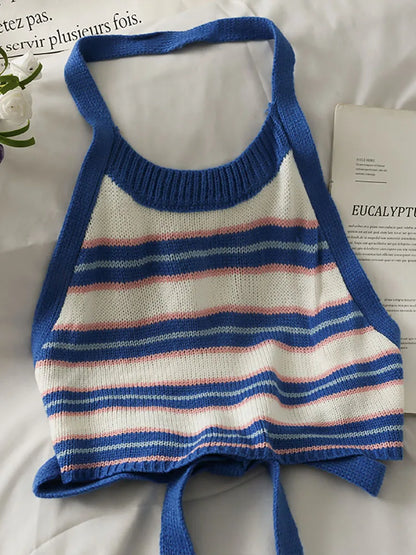 Stripes Bandage Round Neck CropTop