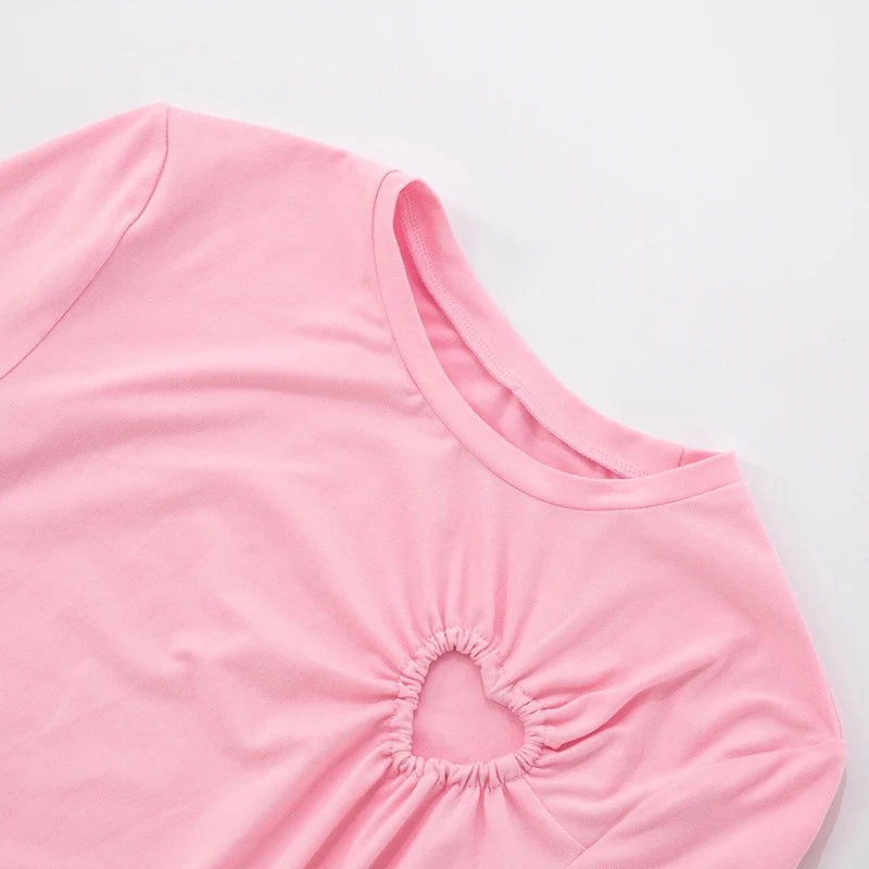 Carina Solid Color Love Hollow Out Long-Sleeve Top