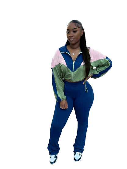 Long Sleeve Patchwork Sweatshirt + Pants Two 2 Piece Sets Outfits Tracksuit