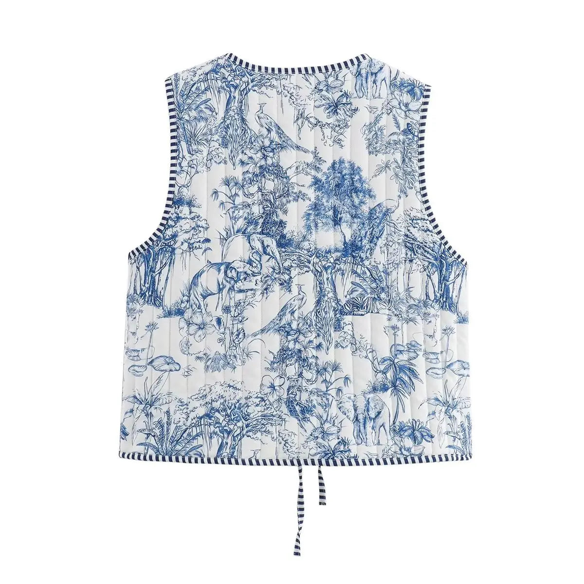 Quilted Lace Up Print Vest