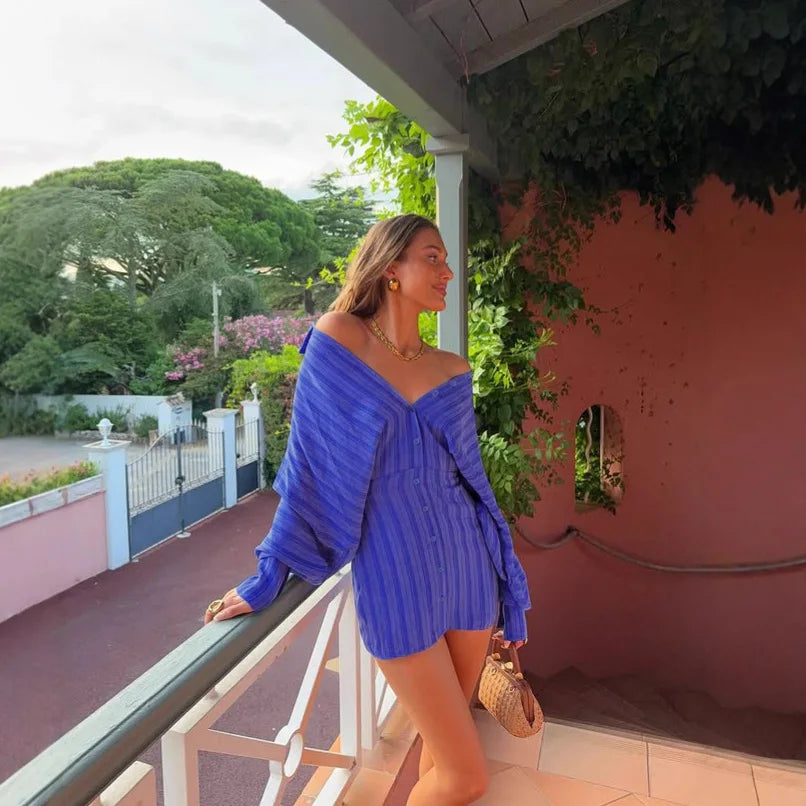 Stephanie Fashion Striped Shirt Dress