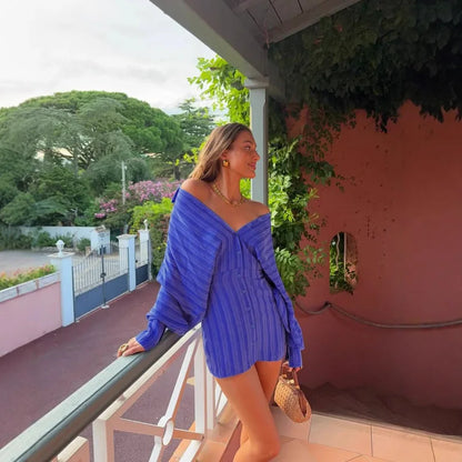 Stephanie Fashion Striped Shirt Dress