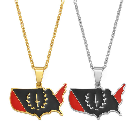 African American Flag Map Pendant Necklace Stainless Steel Jewelry