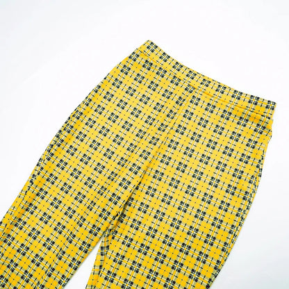 Plaid Print Casual Flared Pants