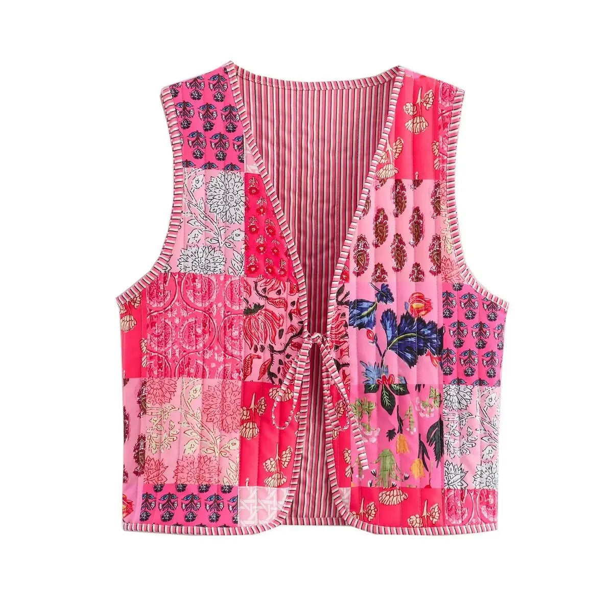 Quilted Lace Up Print Vest