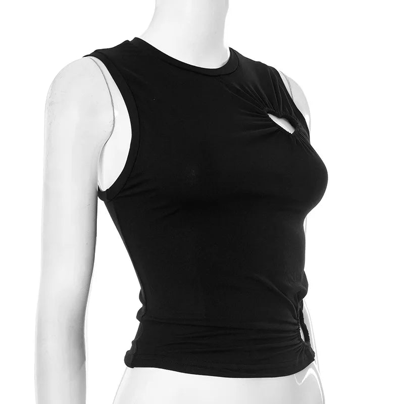 Hollow Out Love Heart Round Neck Sleeveless Top