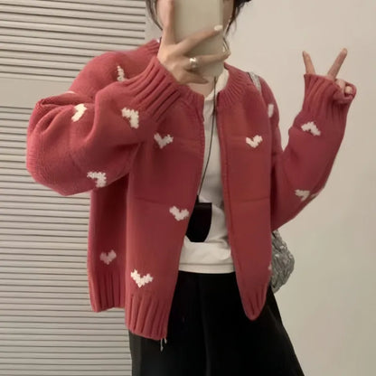 Hearts Zipper Versatile Sweater