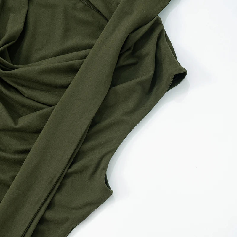 Solid Color Swing Collar Shrink Pleated Irregular Tank Top