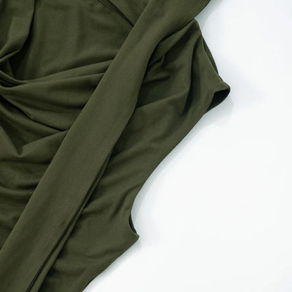 Solid Color Swing Collar Shrink Pleated Irregular Tank Top