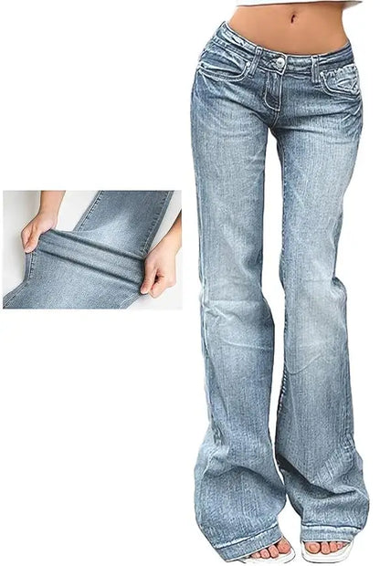 Retro Button-up Low Rise Casual Denim Flared Jeans