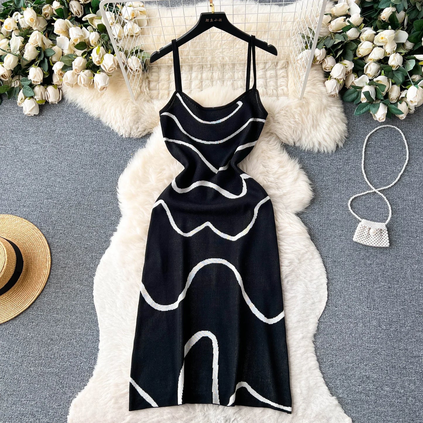 Wavy Lines Fashion Elastic Long Dress