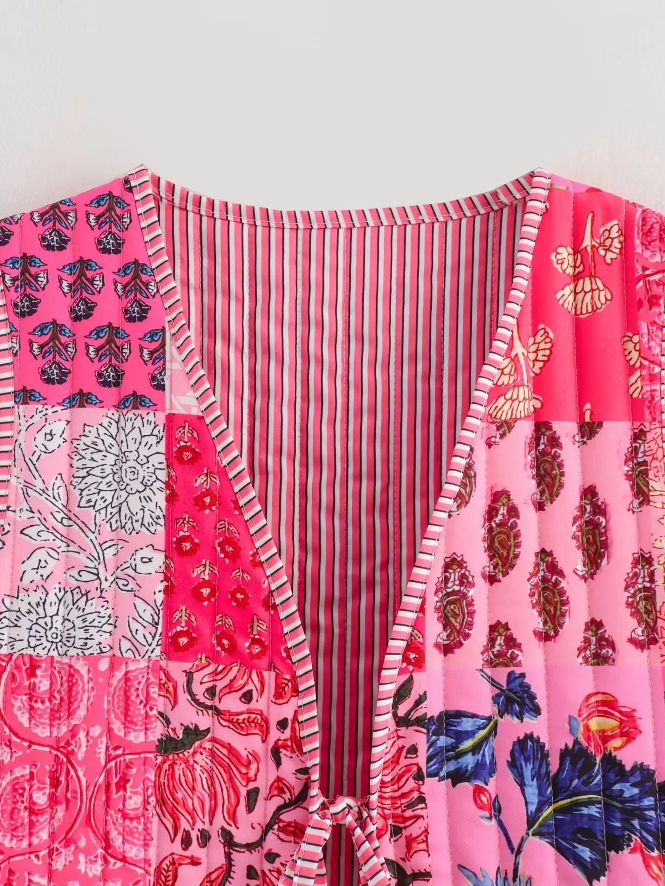 Quilted Lace Up Print Vest