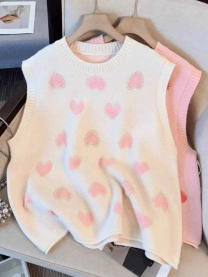 Pink Heart Knitted Oversized Sweater Vest