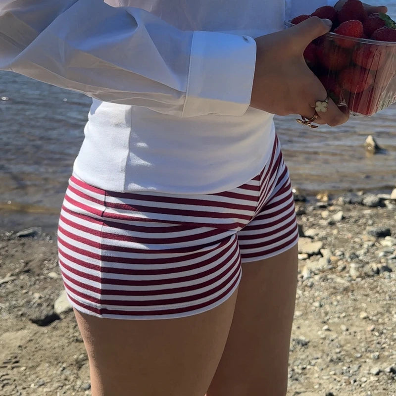 Fold Over Contrast Color Elastic Low Waist Lounge Micro Shorts