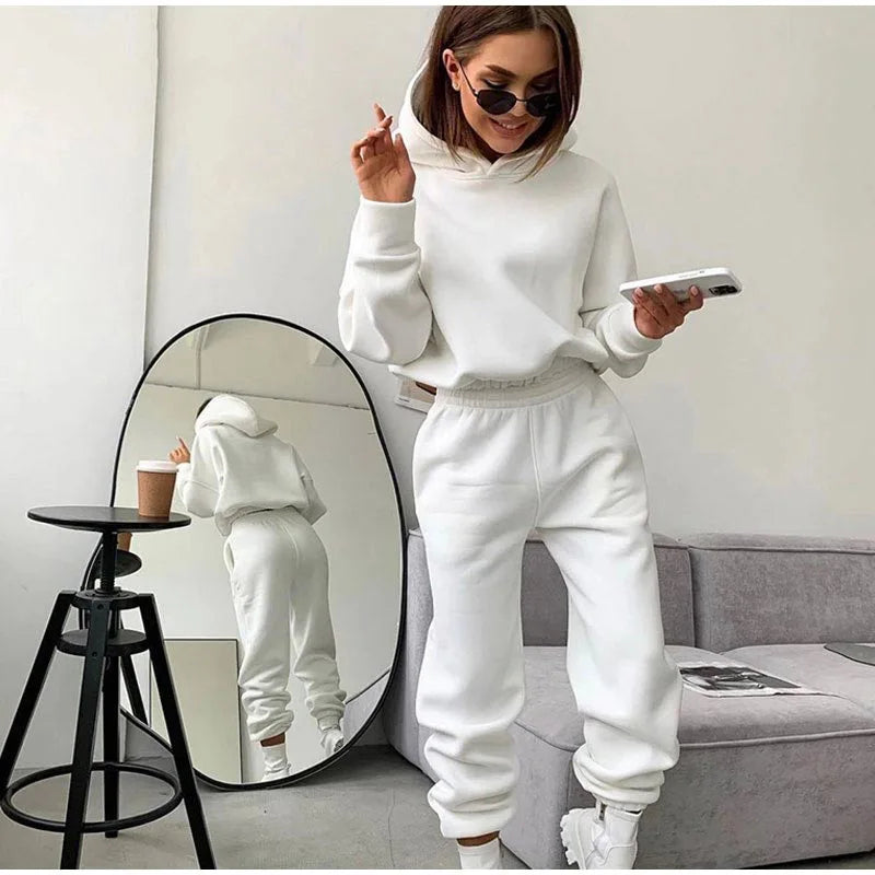 Pullover Hooded Two Piece Pants Set
