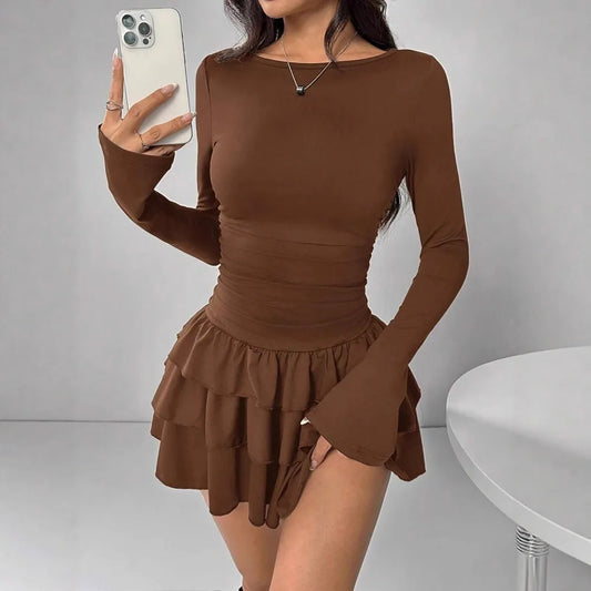 Autumn Cascading Ruffles Mini Dress