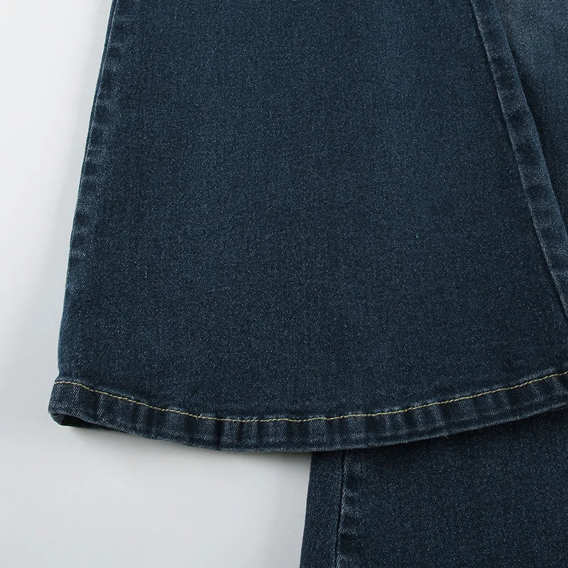 Embroidery Low Waist Flare Leg Washed Distressed Jeans