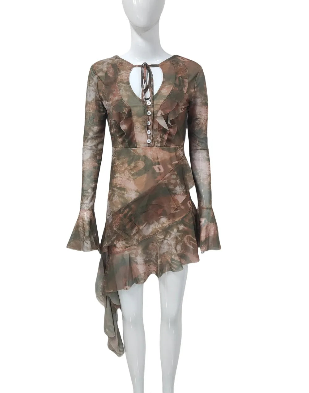 Serena Bell Sleeve Tie Dye Print Mesh Dress