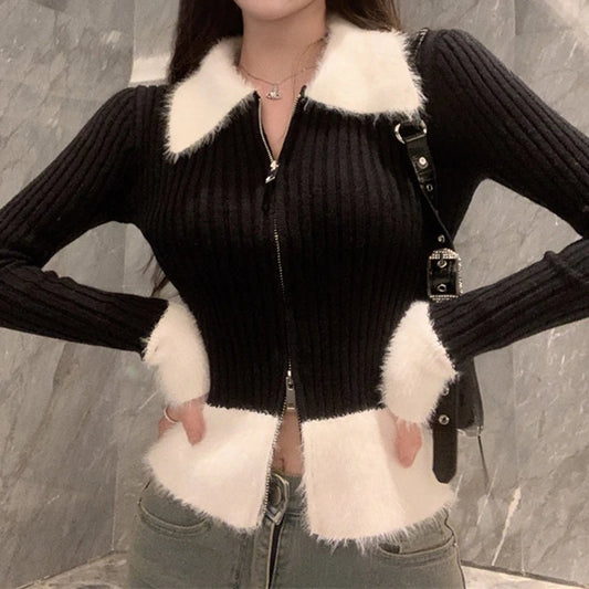 Jackie Fuzzy Collared Long Sleeve Crop Sweater