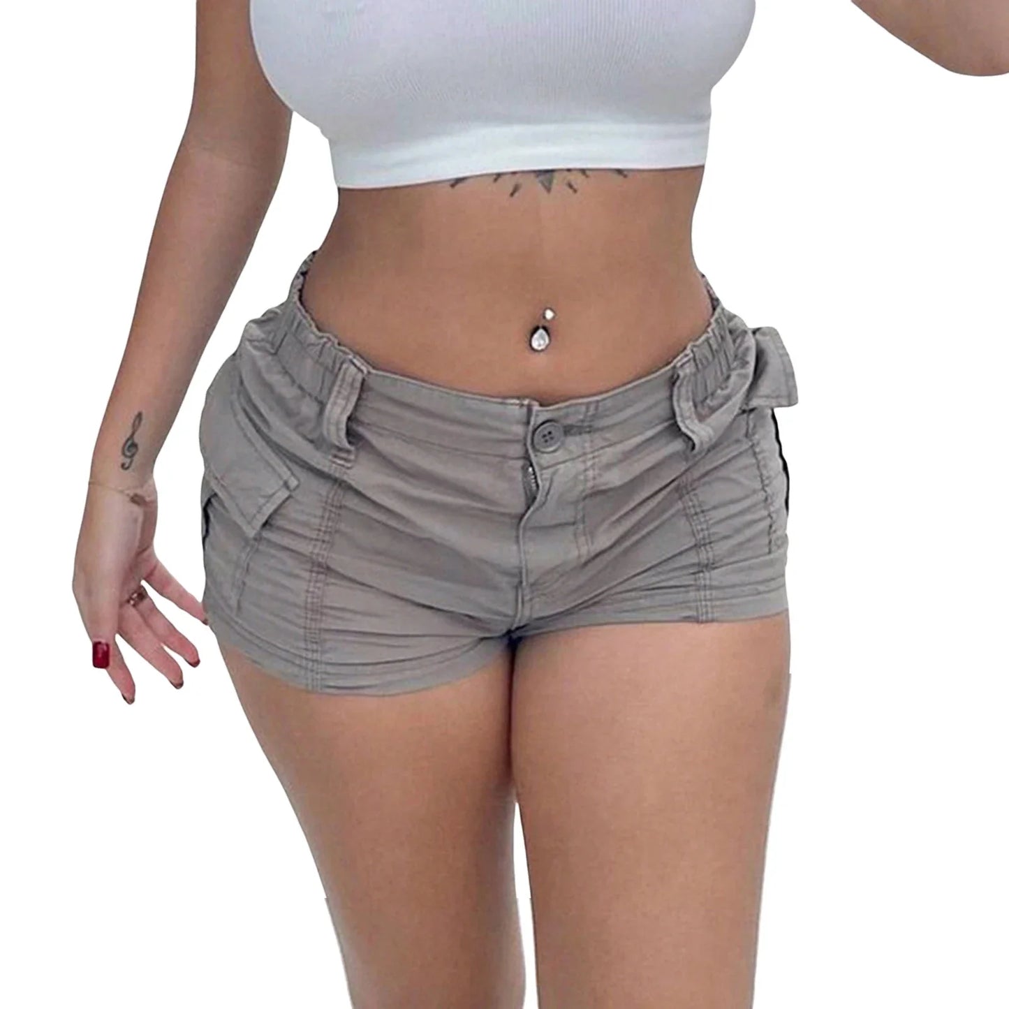 Fashion Cargo Solid Color Low Rise Shorts