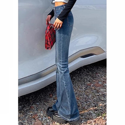 Elastic High Waist Bell Bottom Jeans