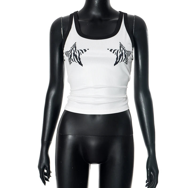 Zebra Stripes Star Pattern Print Top