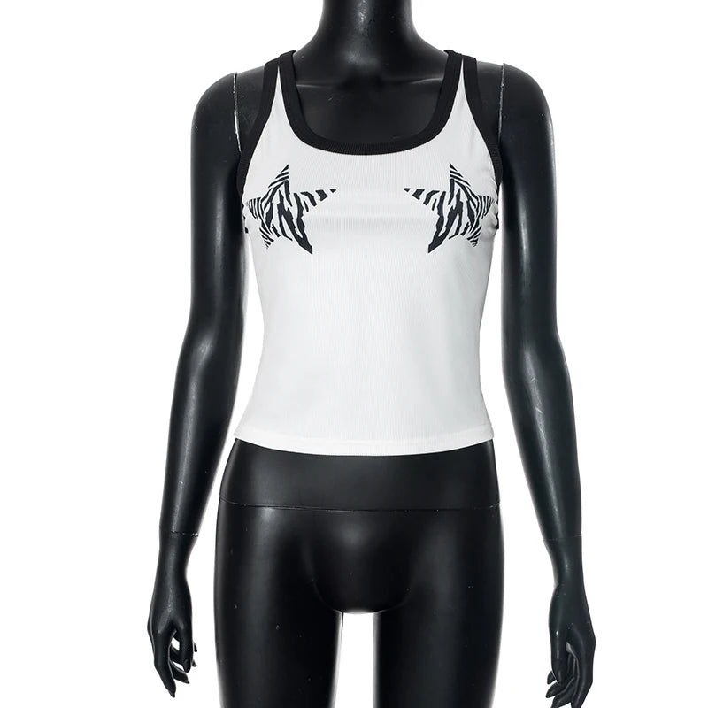 Zebra Stripes Star Pattern Print Top