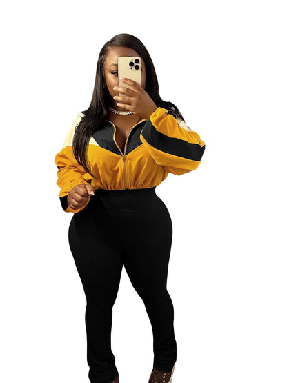 Long Sleeve Patchwork Sweatshirt + Pants Two 2 Piece Sets Outfits Tracksuit