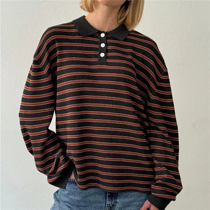 Oversized Striped Collared Long Sleeve Sweater