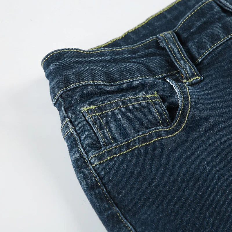 Embroidery Low Waist Flare Leg Washed Distressed Jeans