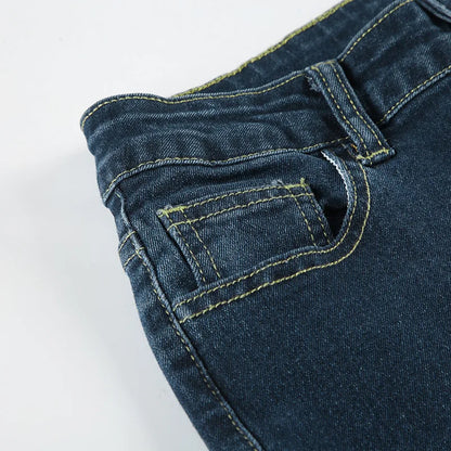 Embroidery Low Waist Flare Leg Washed Distressed Jeans