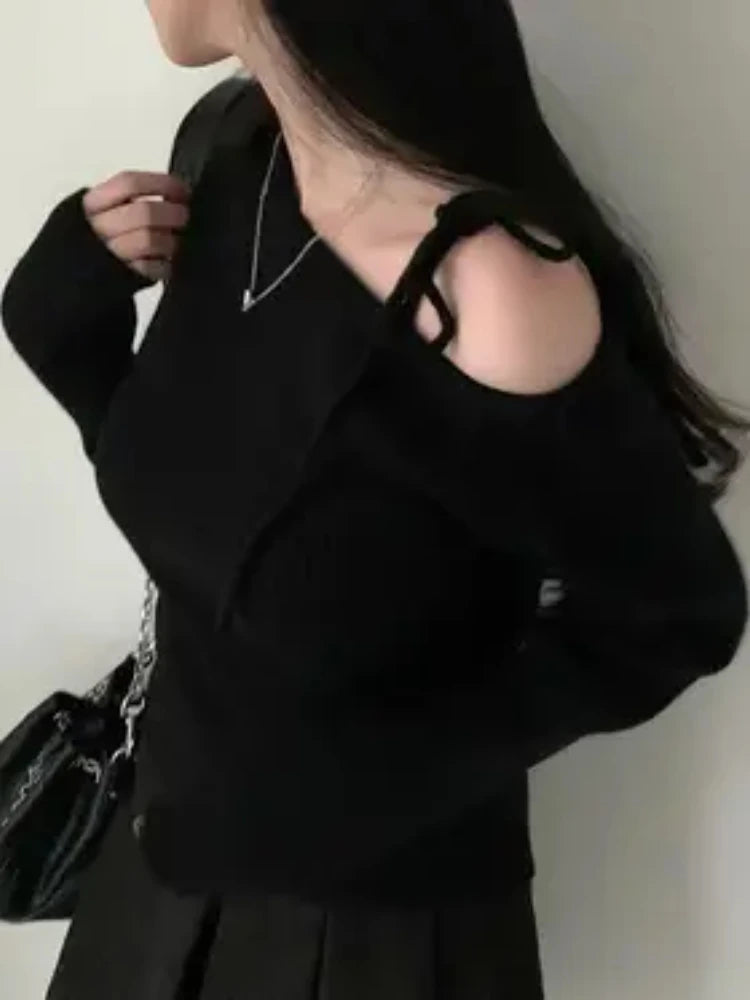 Off-Shoulder Sweater with Adjustable Lace-Up Strap