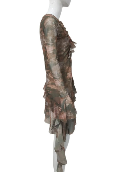 Serena Bell Sleeve Tie Dye Print Mesh Dress