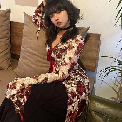 Elegant Flare Sleeve Flower Blouse