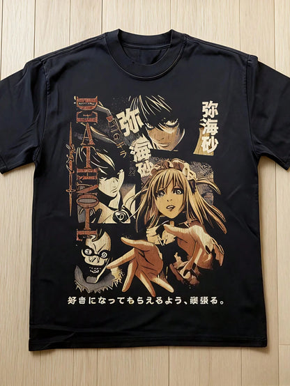 Death Note Anime Retro Pattern Graphic Printed Short-sleeved Shirt