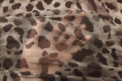 Leopard Print Mesh Spaghetti Strap Deep V Neck Mini Dress