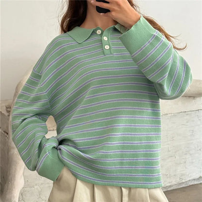 Oversized Striped Collared Long Sleeve Sweater